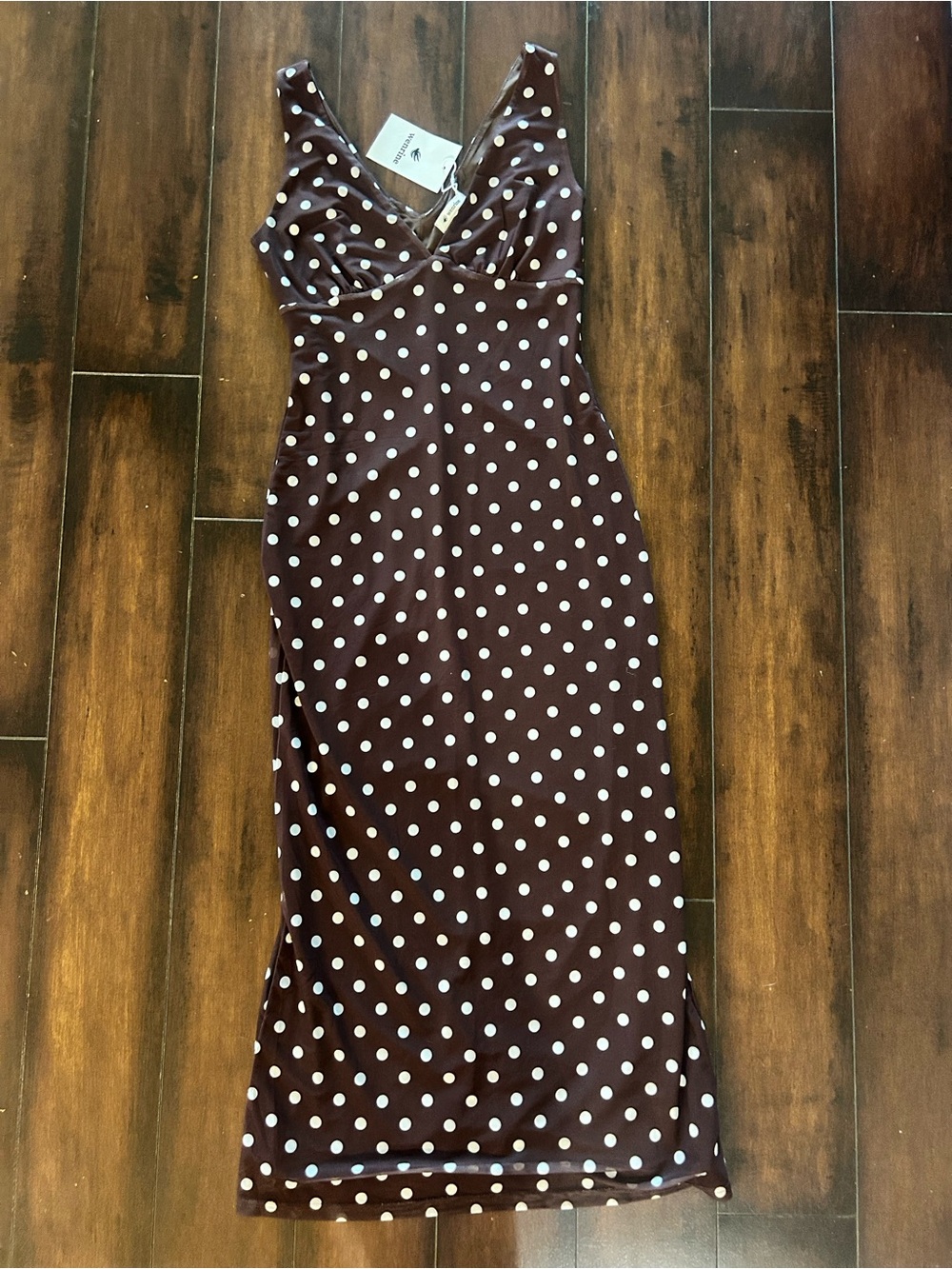 Sleeveless Brown Polka Dot Midi Dress
